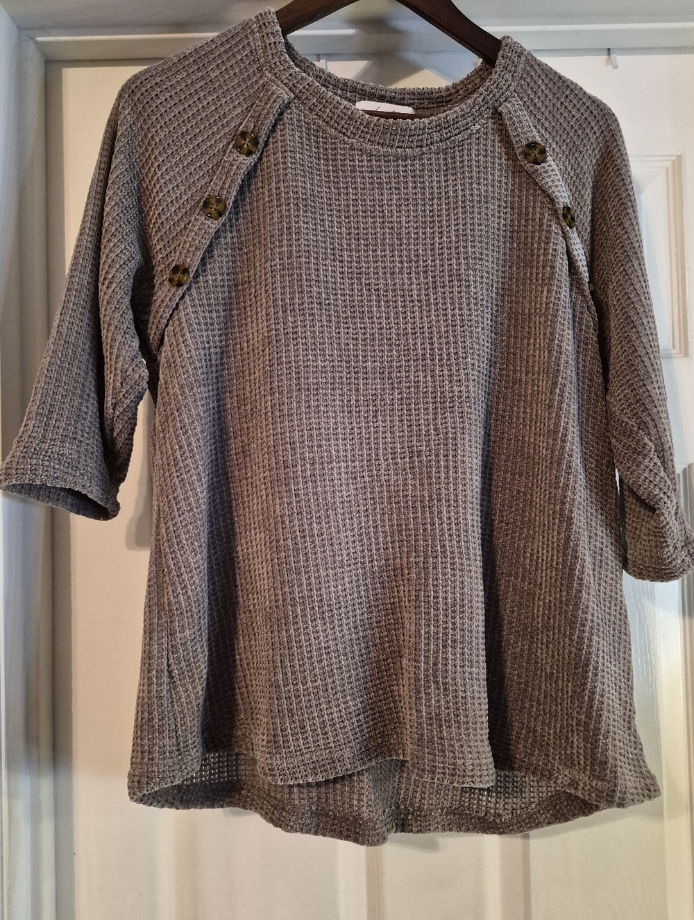 Anneliese Waffle Knit Button Accent Pullover - Gray 1x
